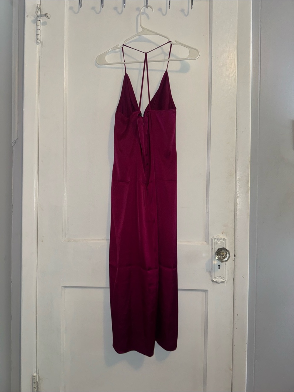 Express Fuchsia Satin Maxi Slip Dress with Delicate Straps